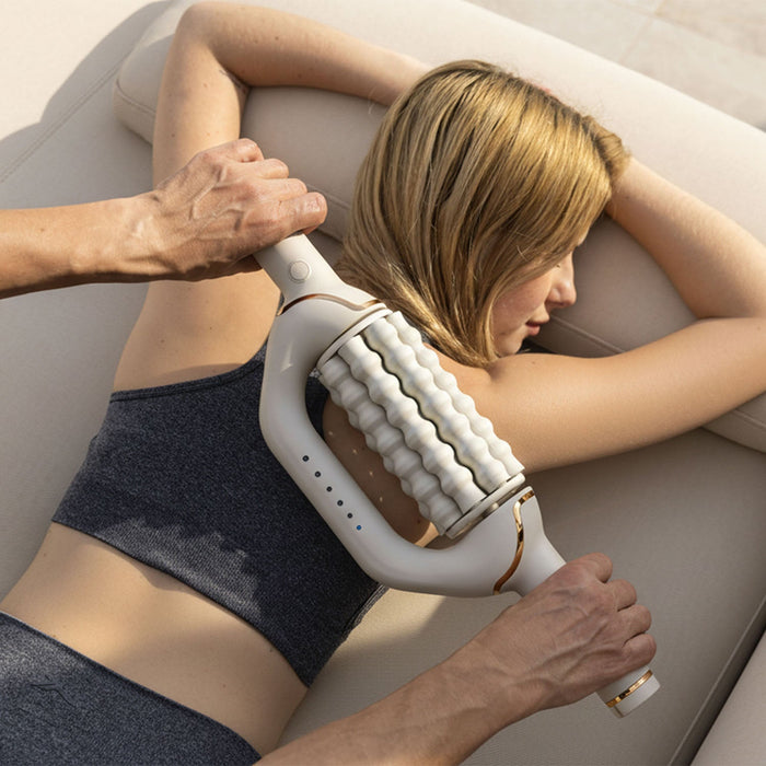 Trådlös massagerulle med sex intensiteter i vitt