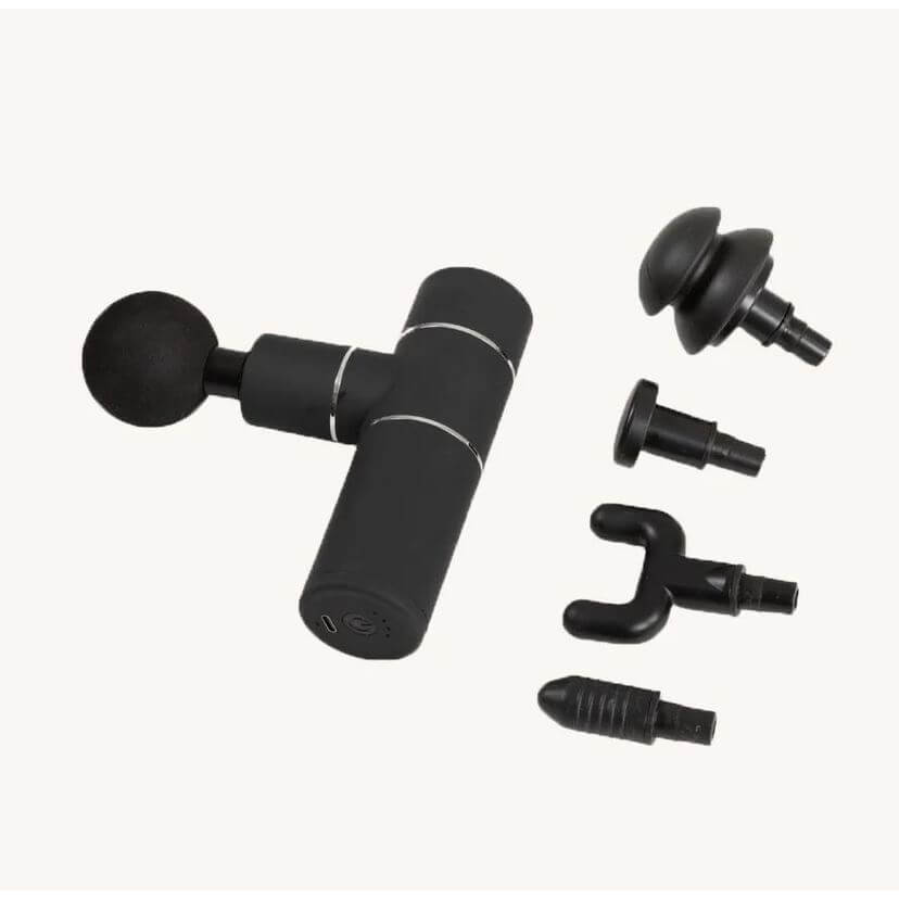 Kompakt massagepistol med fem massagehuvuden